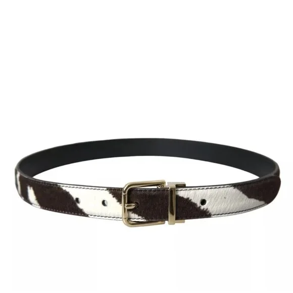 NEW Dolce & Gabbana Brown White Zebra Pony Hair Gold Buckle Women's Belt 90 Cm - Picture 1 of 10